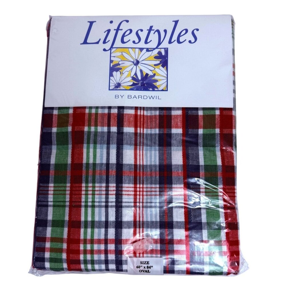 Bardwil Oval Tablecloth Vintage Plaid 60" X 84" Nantucket  Kitchen Table